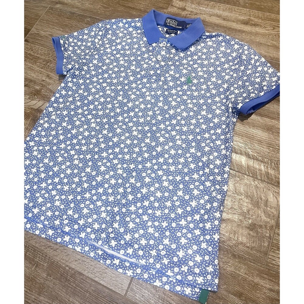Polo Ralph Lauren Earth Polo Shirt Mens Small Blue Floral Hawaiian Classic Pony